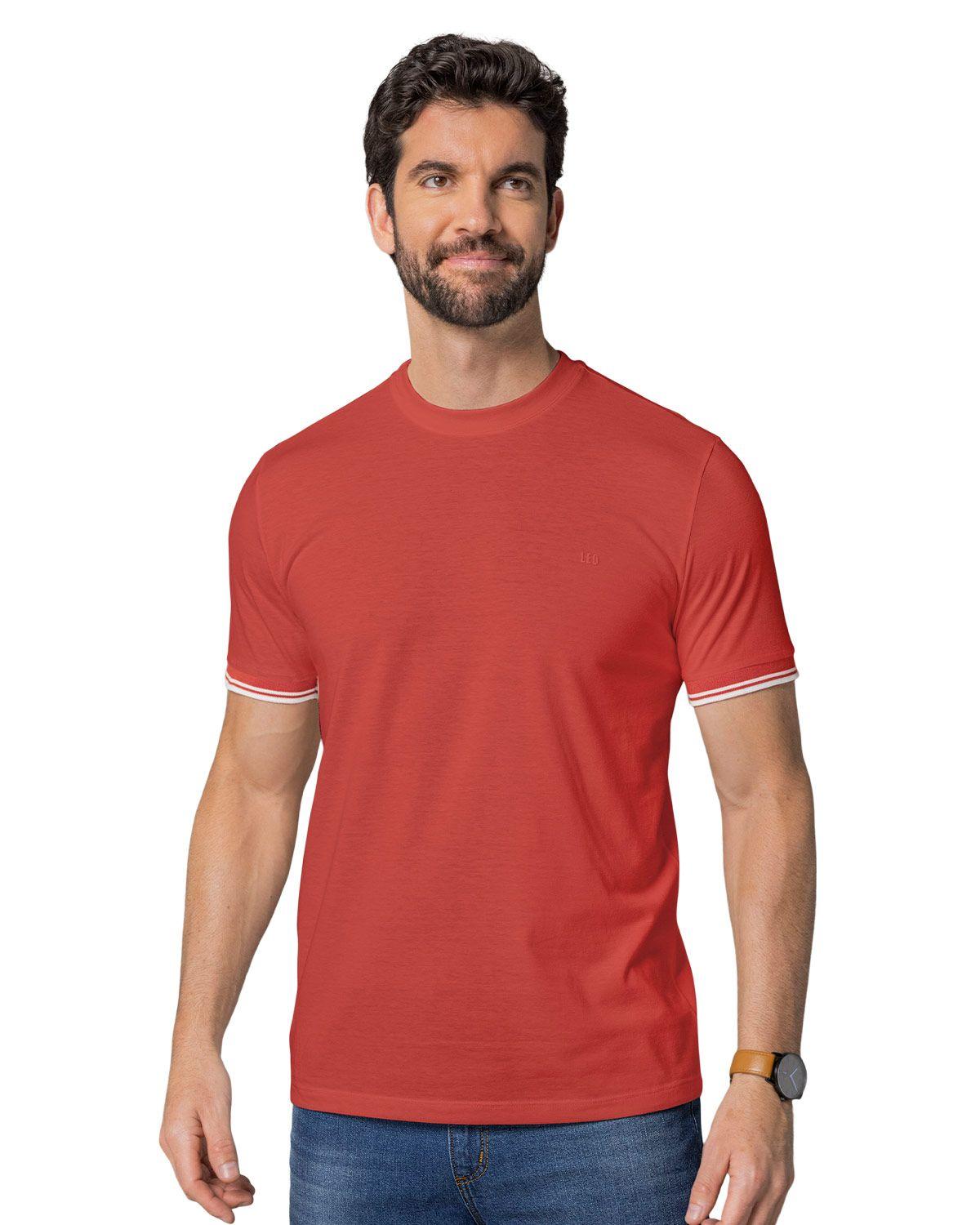 Leo Camiseta cuello redondo manga corta M2898 Rojo Claro-0