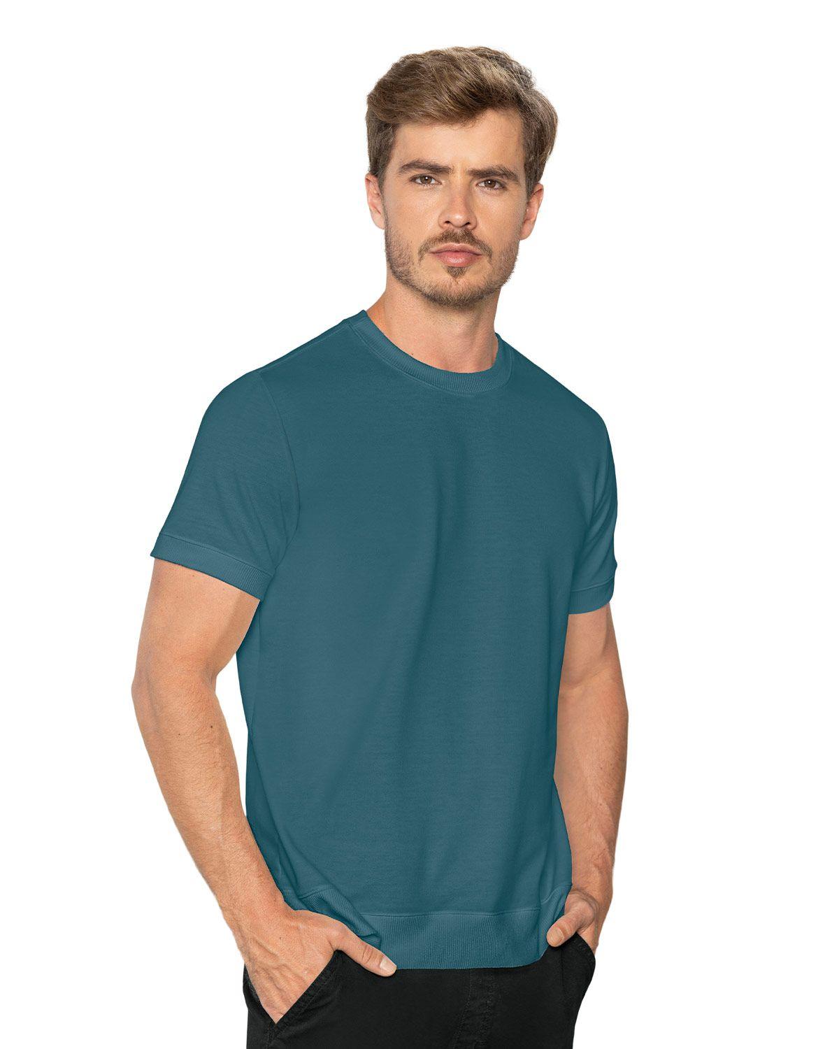 Leo Camiseta manga corta con cuello, ruedo y mangas en rib M3009 Azul Medio-0
