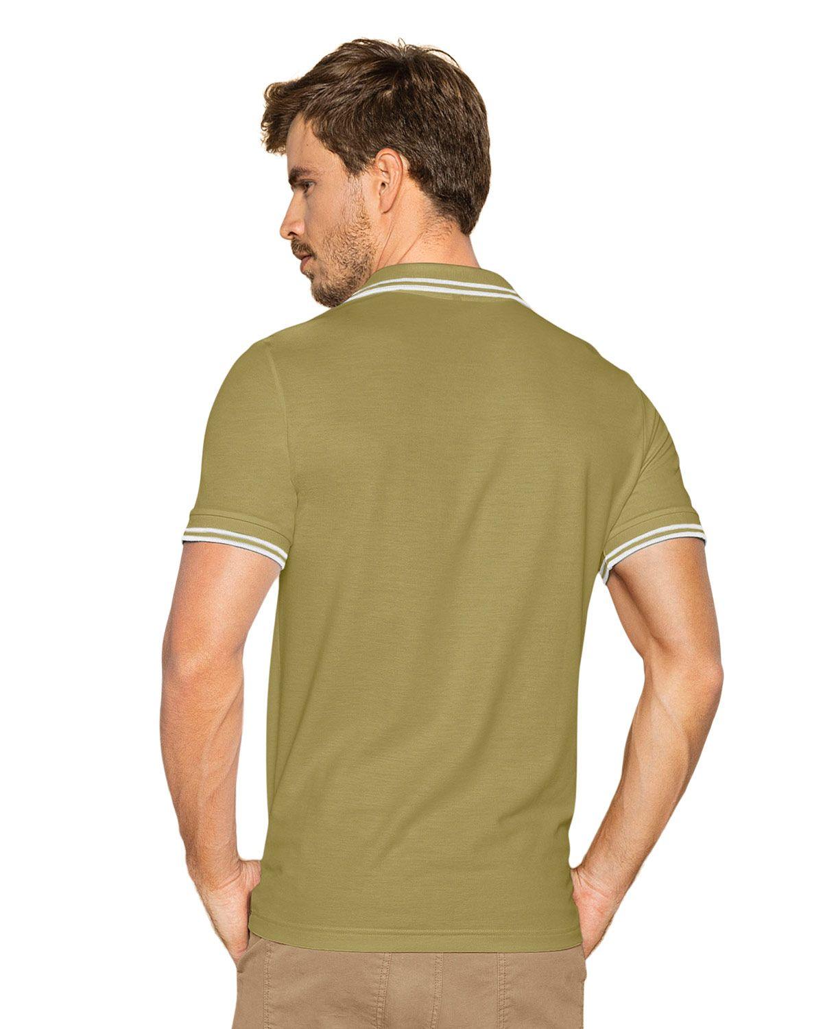 Leo Camiseta tipo polo con cuello y mangas tejidas M2654M Verde Aceituna-1