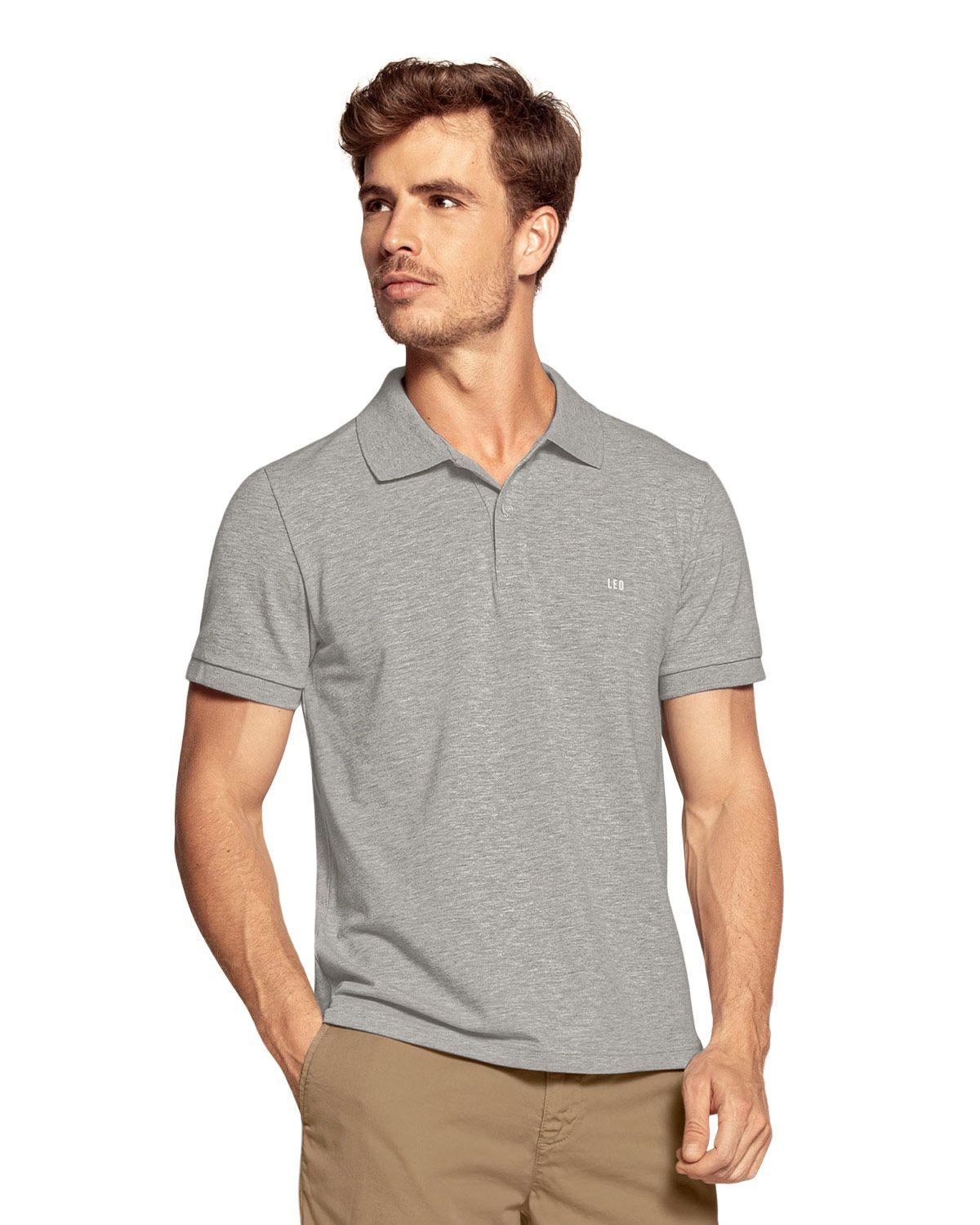 Leo Camiseta tipo polo manga corta masculina M3115 Gris Jaspe-0
