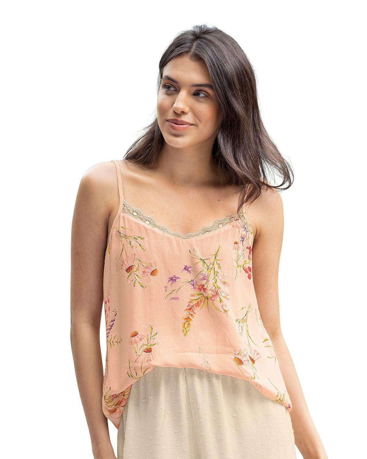 Leonisa Blusa de pijama de tiritas escote en v estampada FP767 Estampado-0