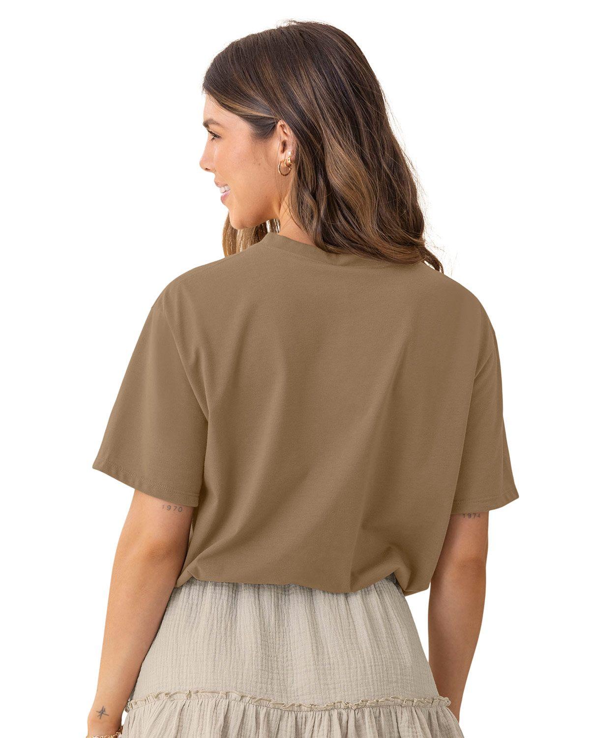 Leonisa Camiseta manga corta estampada con cuello redondo en rib J2592 Cafe Claro-1