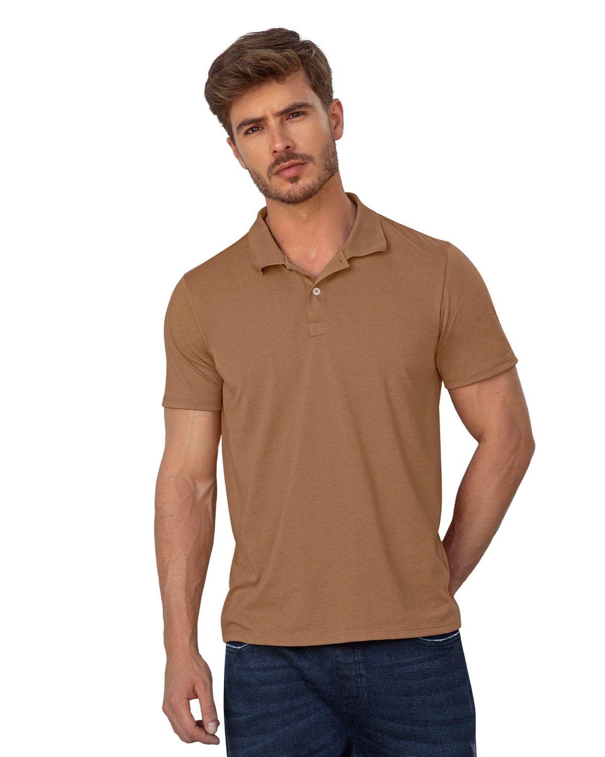 Leo Camiseta tipo polo con botones funcionales con puños y cuello tejido M2888S Cafe-0
