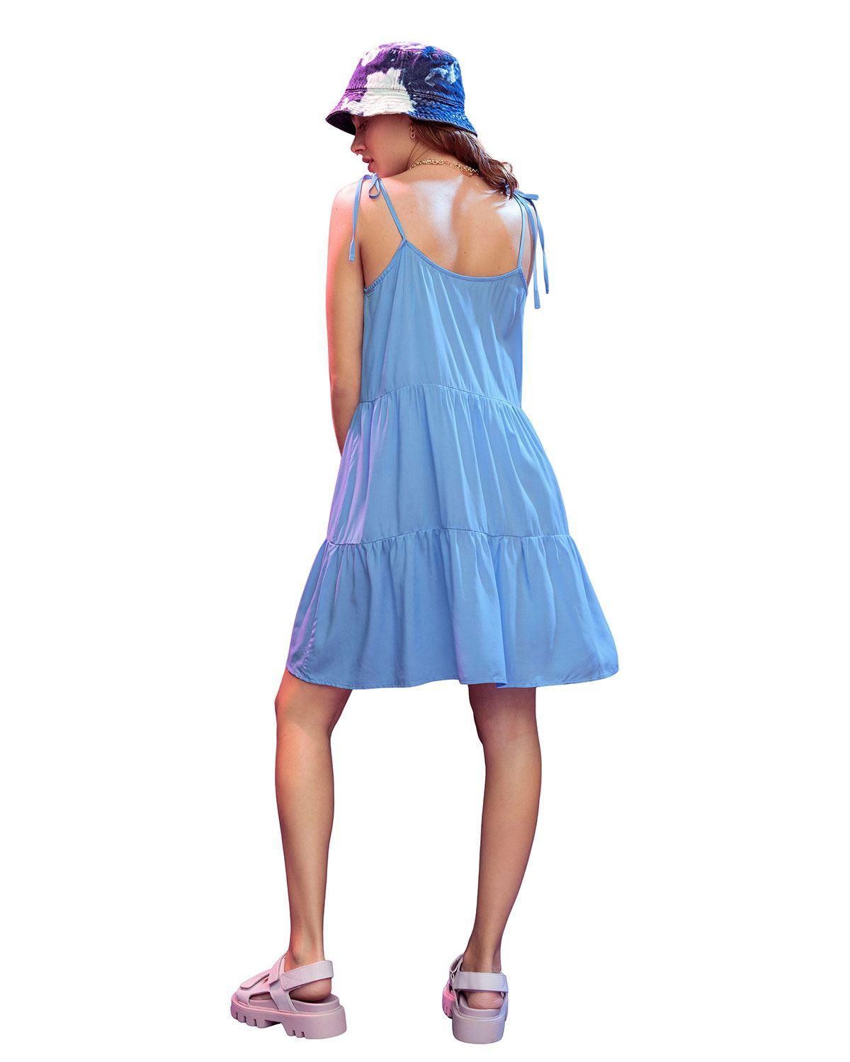 Leonisa Vestido corto de tiritas y silueta amplia J2229 Azul Claro-1
