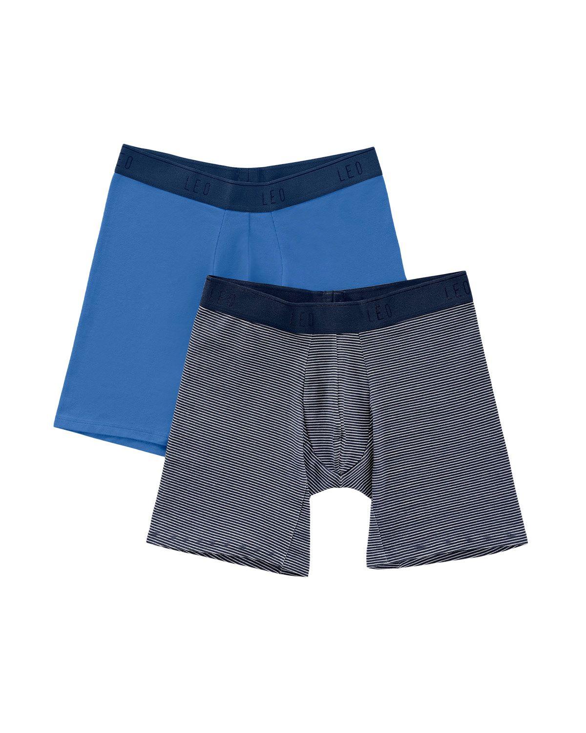 Leo Boxer Masculino Largo 33253X2 Azul Claro/Estampado Rayas-0