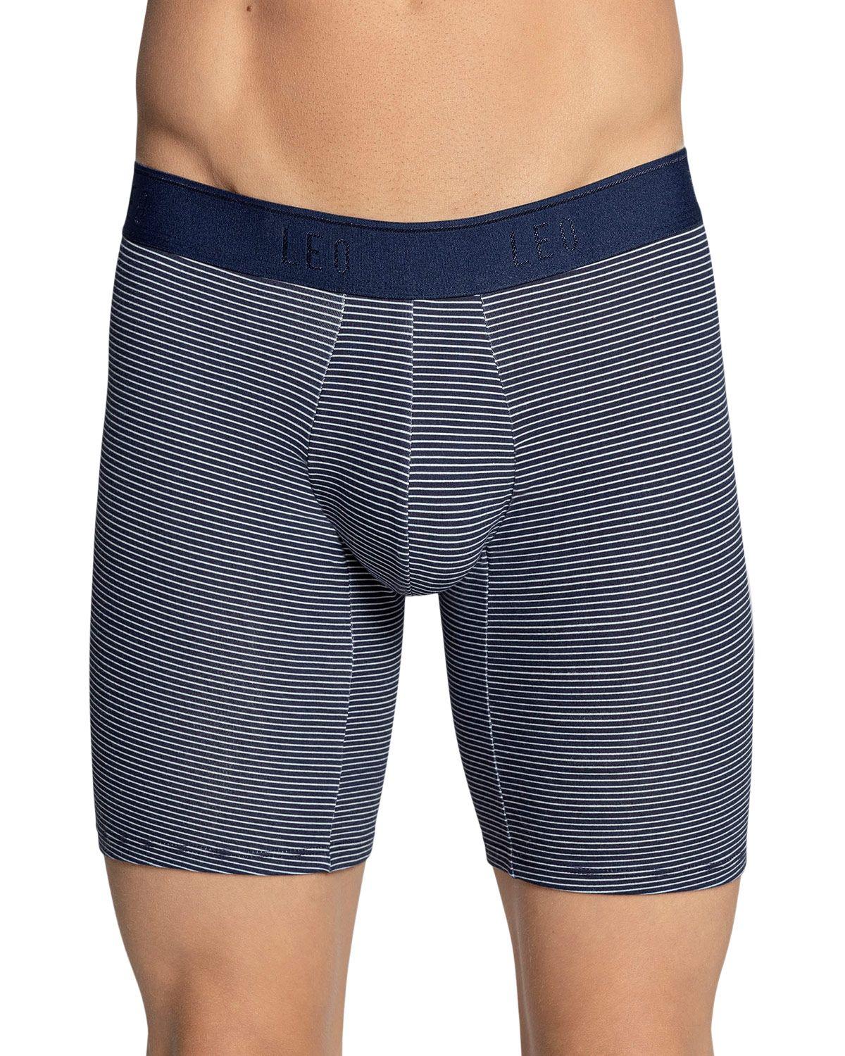 Leo Boxer Masculino Largo 33253X2 Azul Claro/Estampado Rayas-1