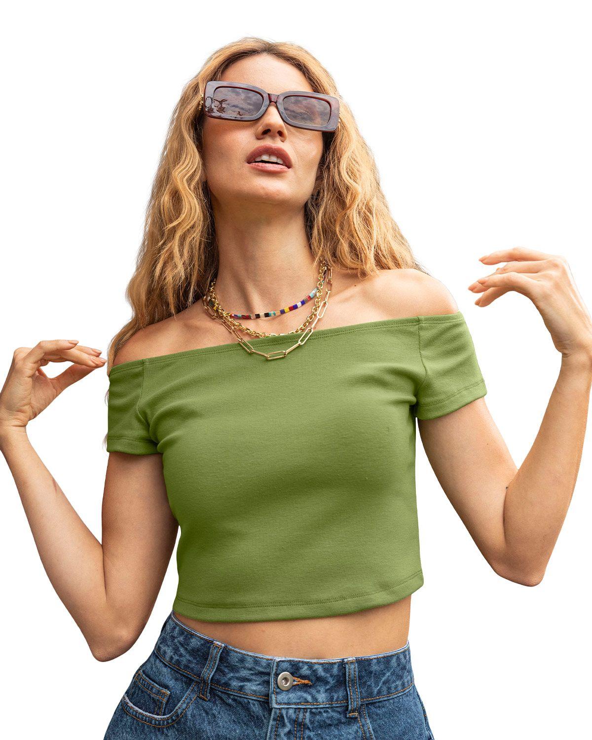 Leonisa Camiseta crop top cuello bandeja J2760 Verde-0