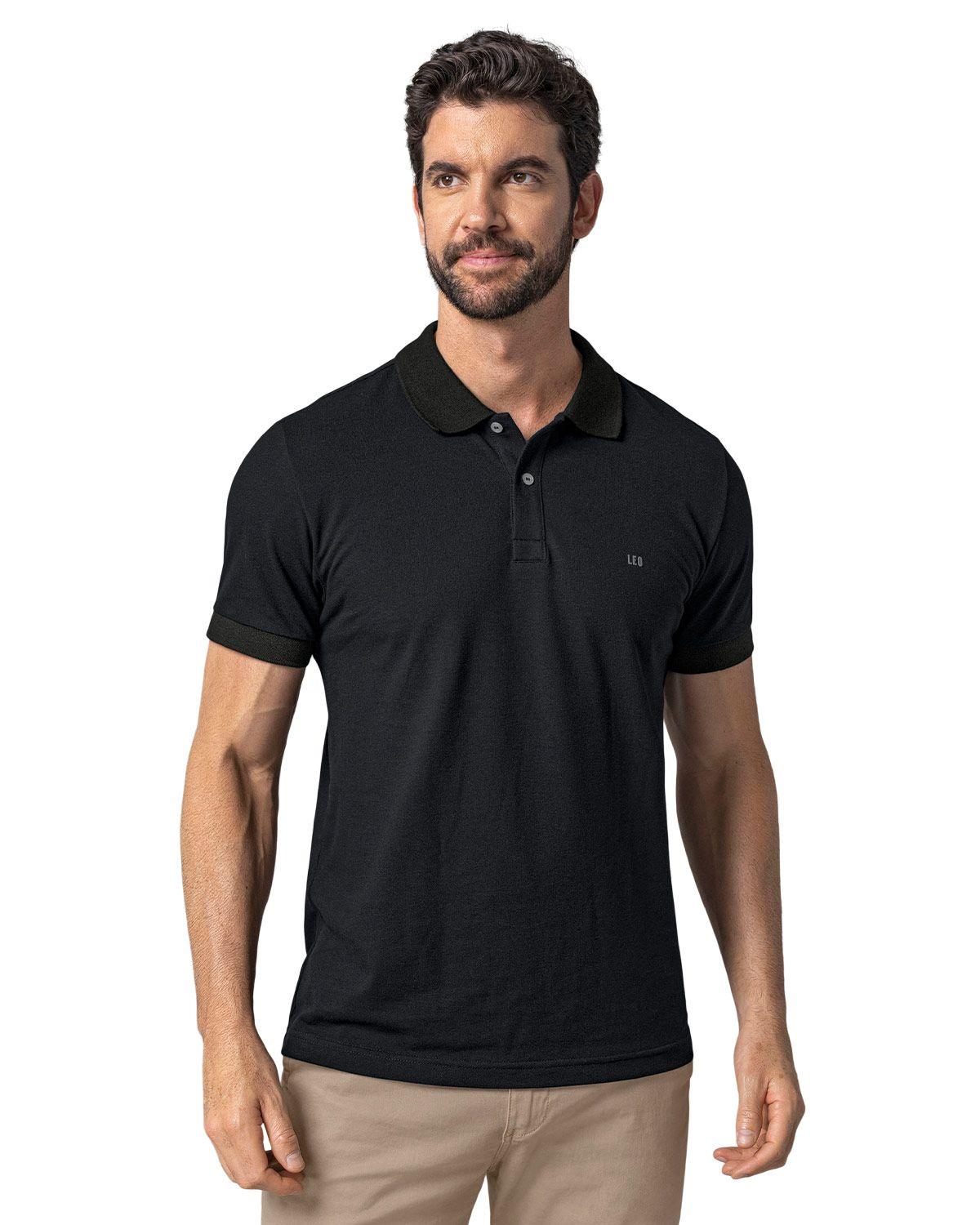 Leo Camiseta tipo polo manga corta masculina M3115 Negro-0