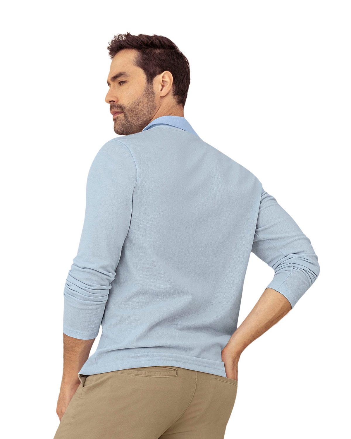 Leo Camiseta tipo polo manga larga con logo bordado en frente M2884S Azul Claro-1