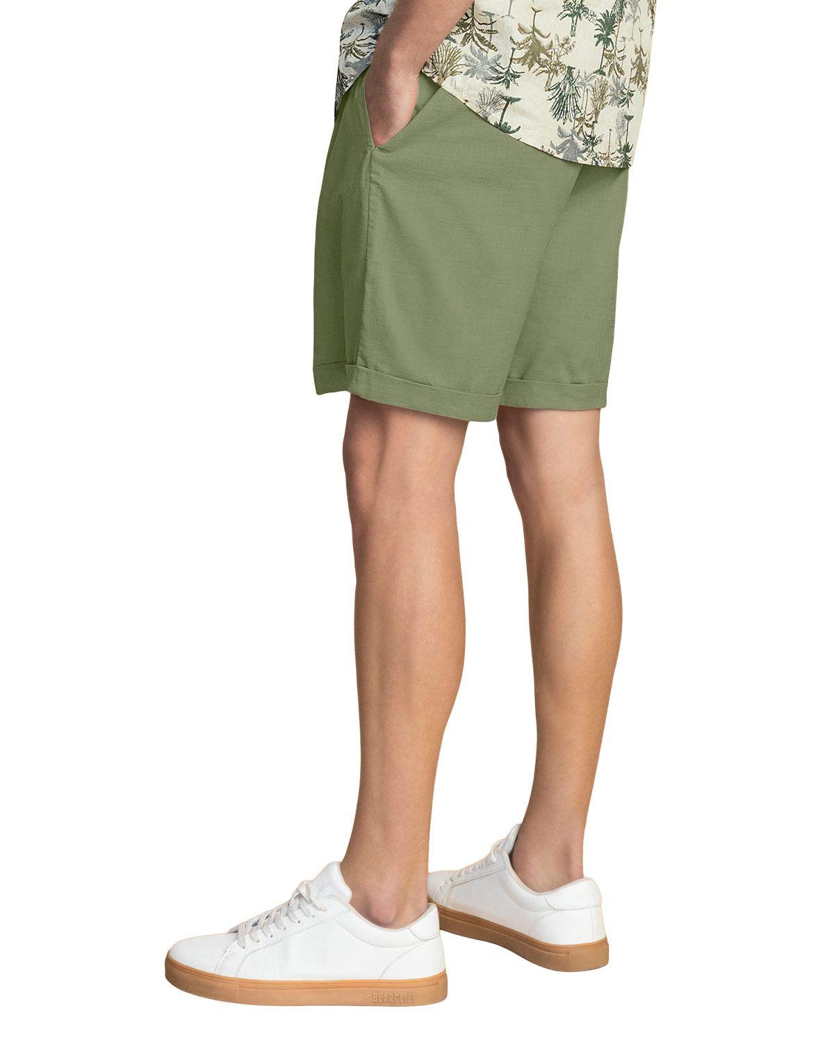 Leo Bermuda con elástico y tira para anudar en cintura tipo lino M3109 Verde-1