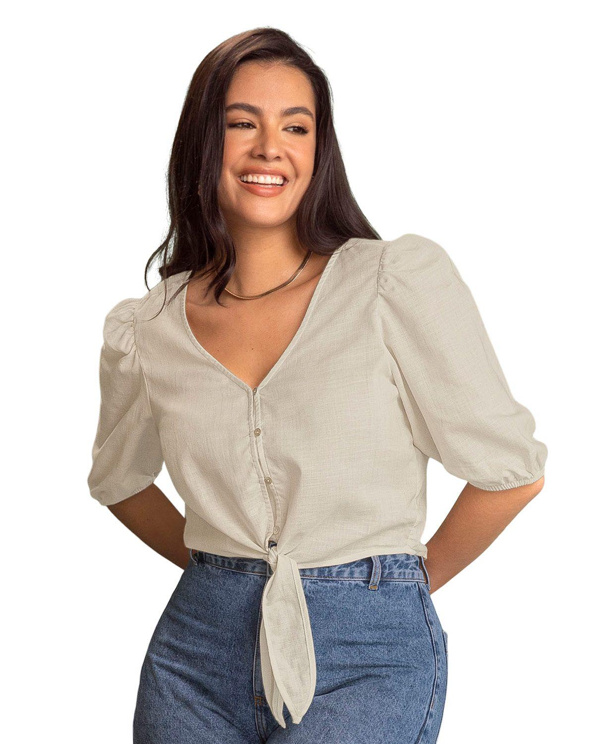 Leonisa Blusa manga corta tipo globo con botones funcionales F6278 Marfil-0