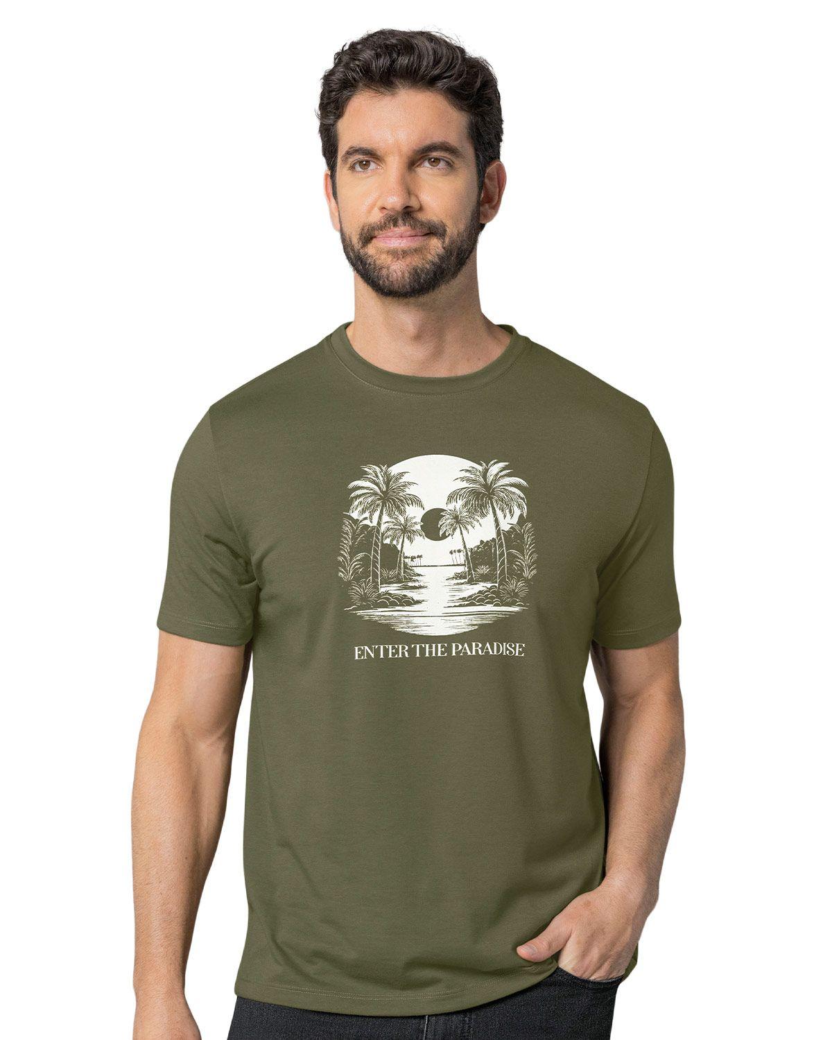 Leo Camiseta manga corta con estampado localizado y cuello redondo M2881S Verde Militar-0