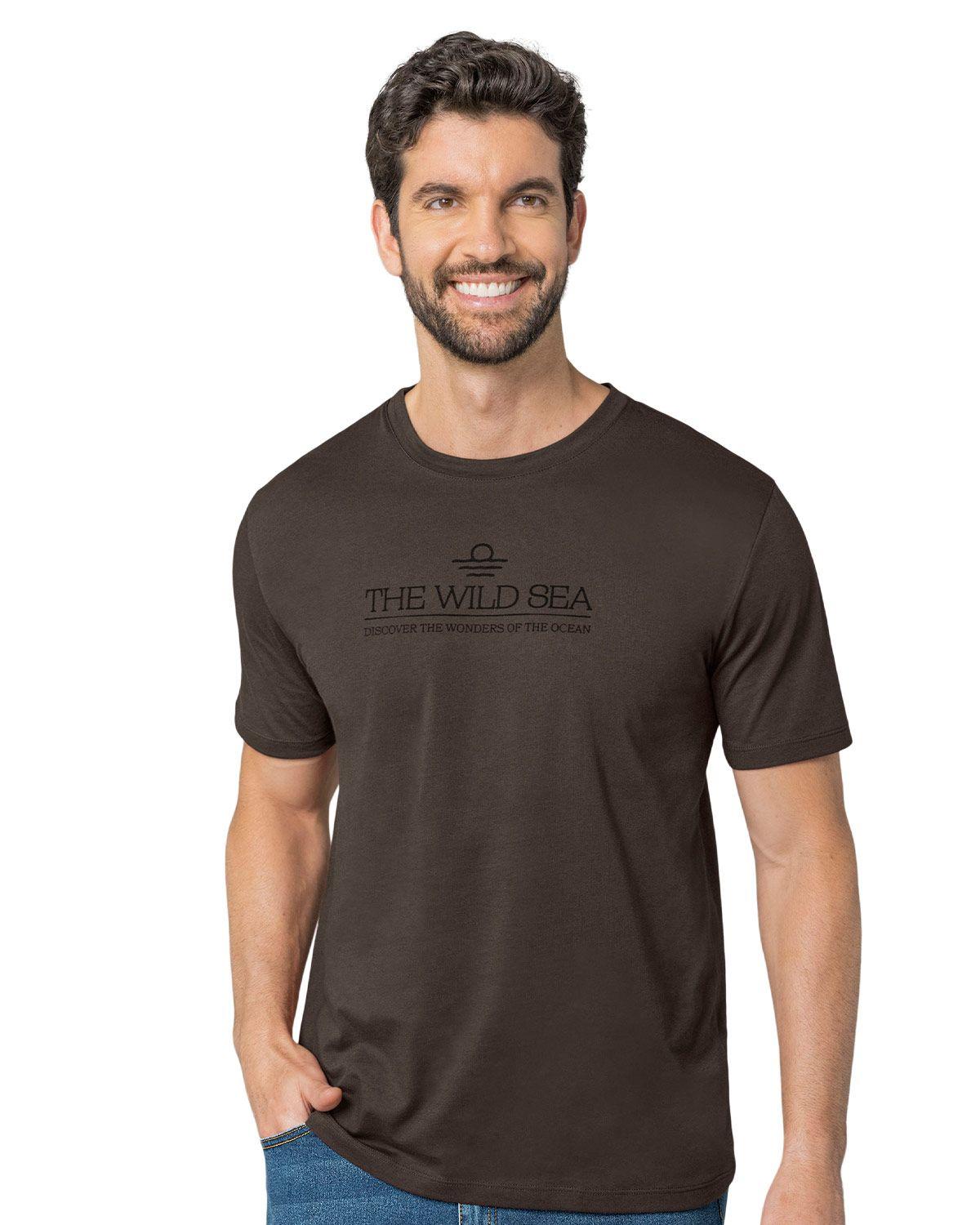 Leo Camiseta manga corta con estampado localizado y cuello redondo M2881S Cafe Oscuro-0