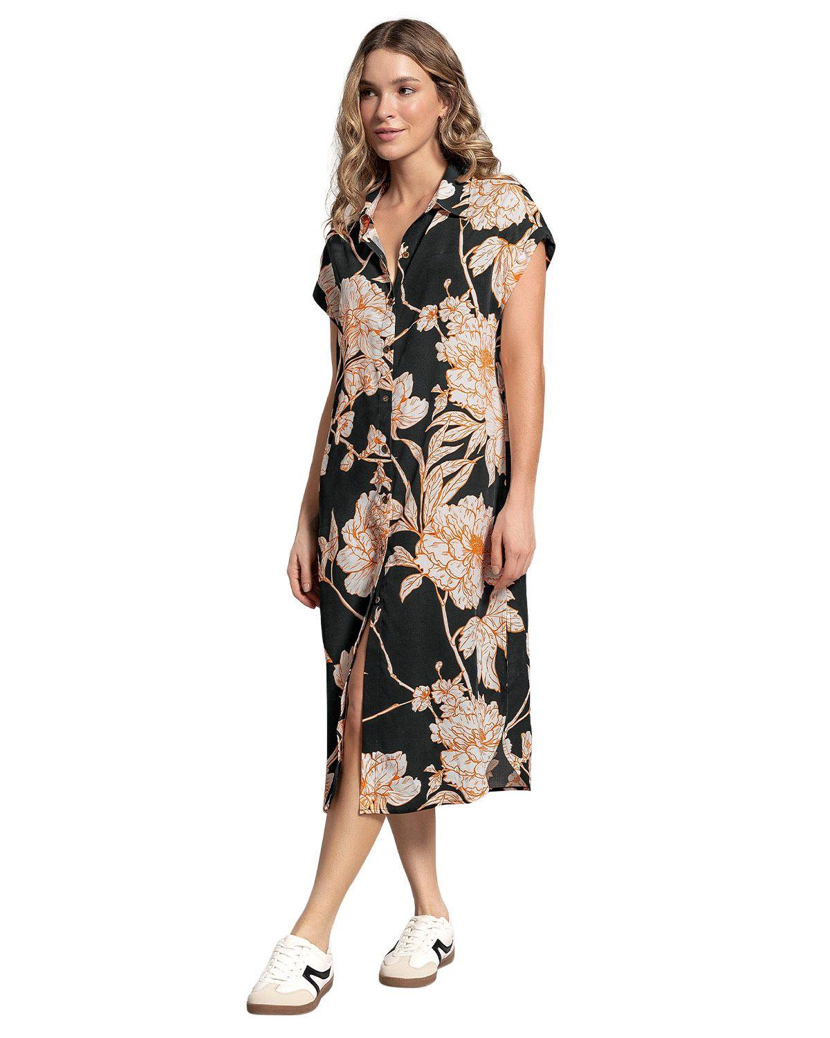 Leonisa Vestido largo abotonable con cuello J2207 Estampado Flores-0