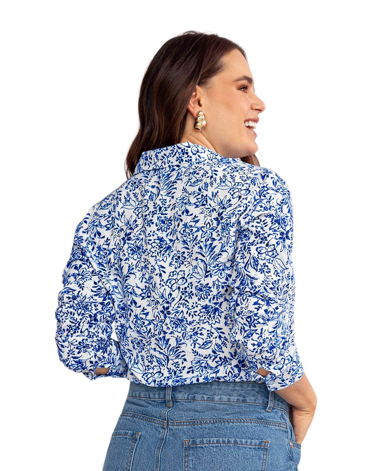 Leonisa Blusa manga larga con botones funcionales y puños con botón F4887S Azul Estampado-1