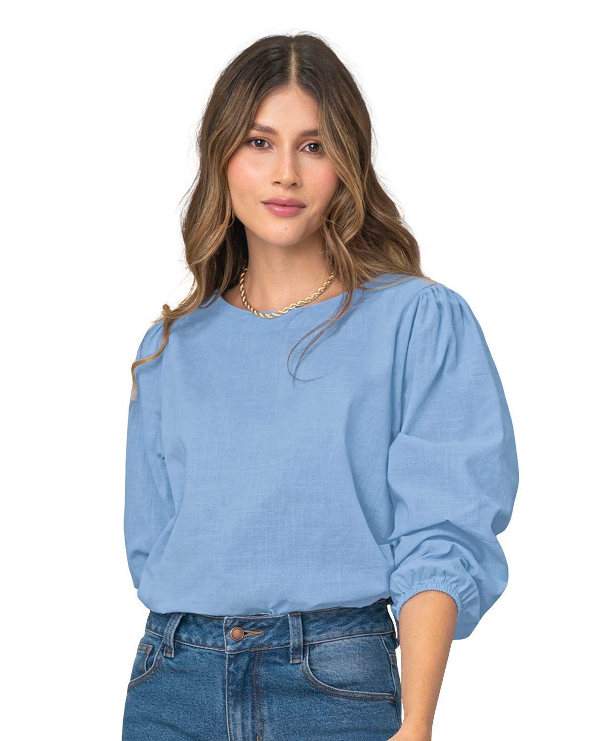 Leonisa Blusa manga 3/4 con efecto volumen F6750S Azul-0