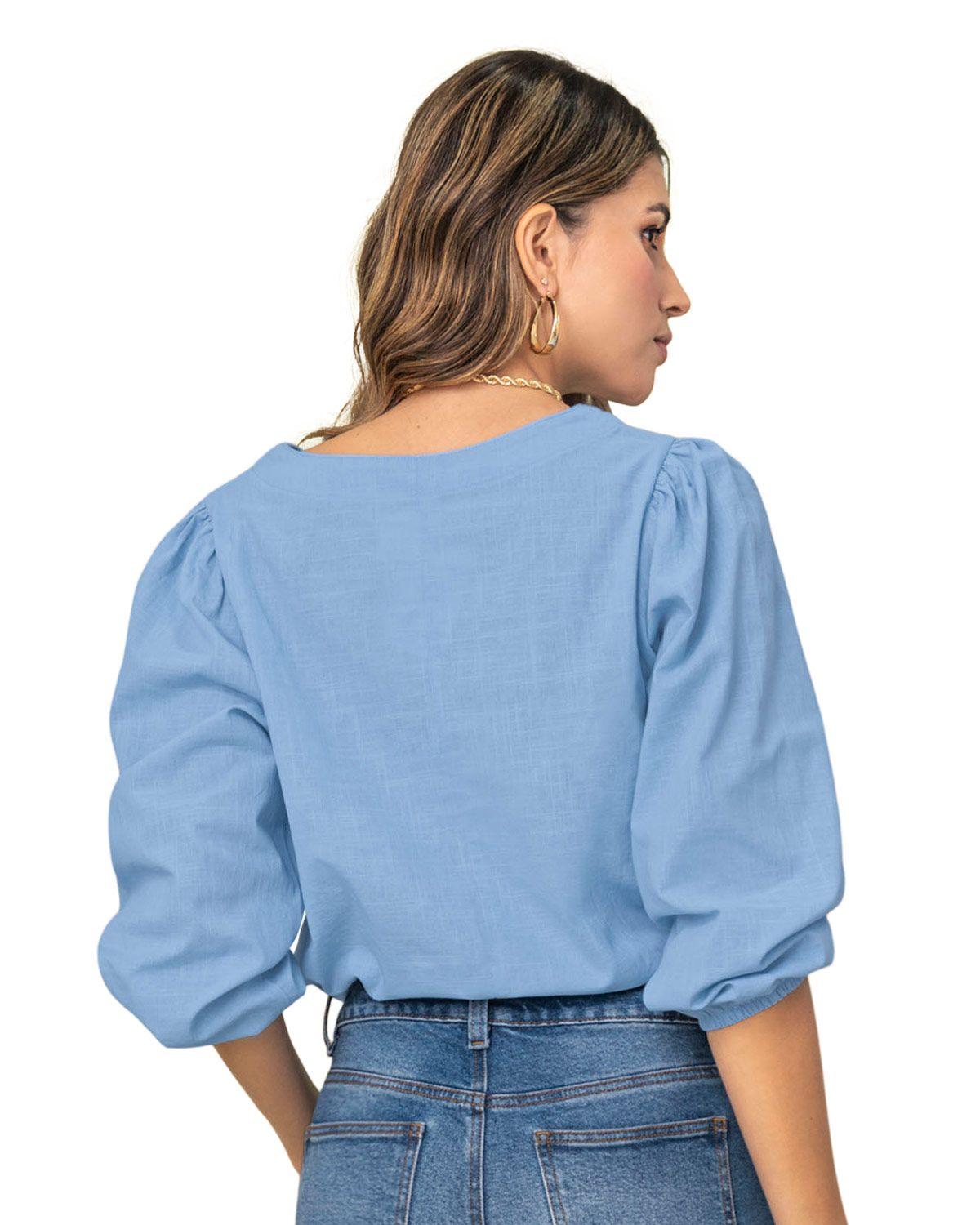 Leonisa Blusa manga 3/4 con efecto volumen F6750S Azul-1