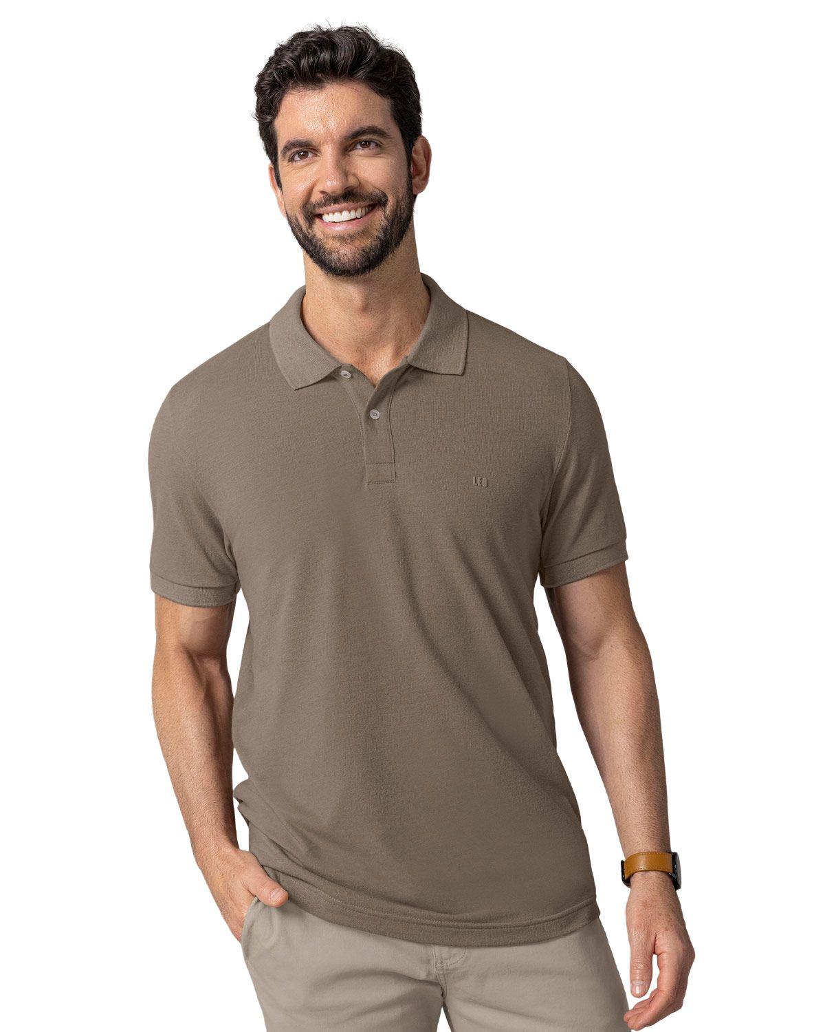 Leo Camiseta tipo polo manga corta masculina M3115 Cafe Medio-0