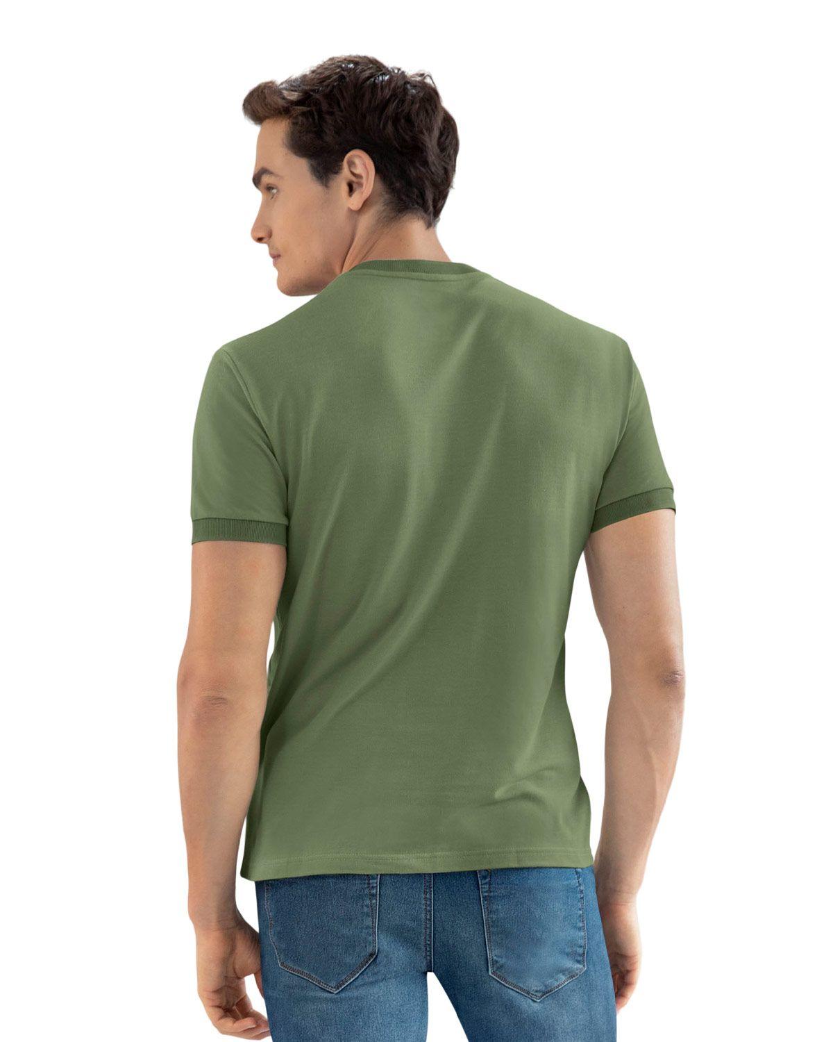 Leo Camiseta con cuello y puños tejidos en contraste M2975 Verde Oliva-1