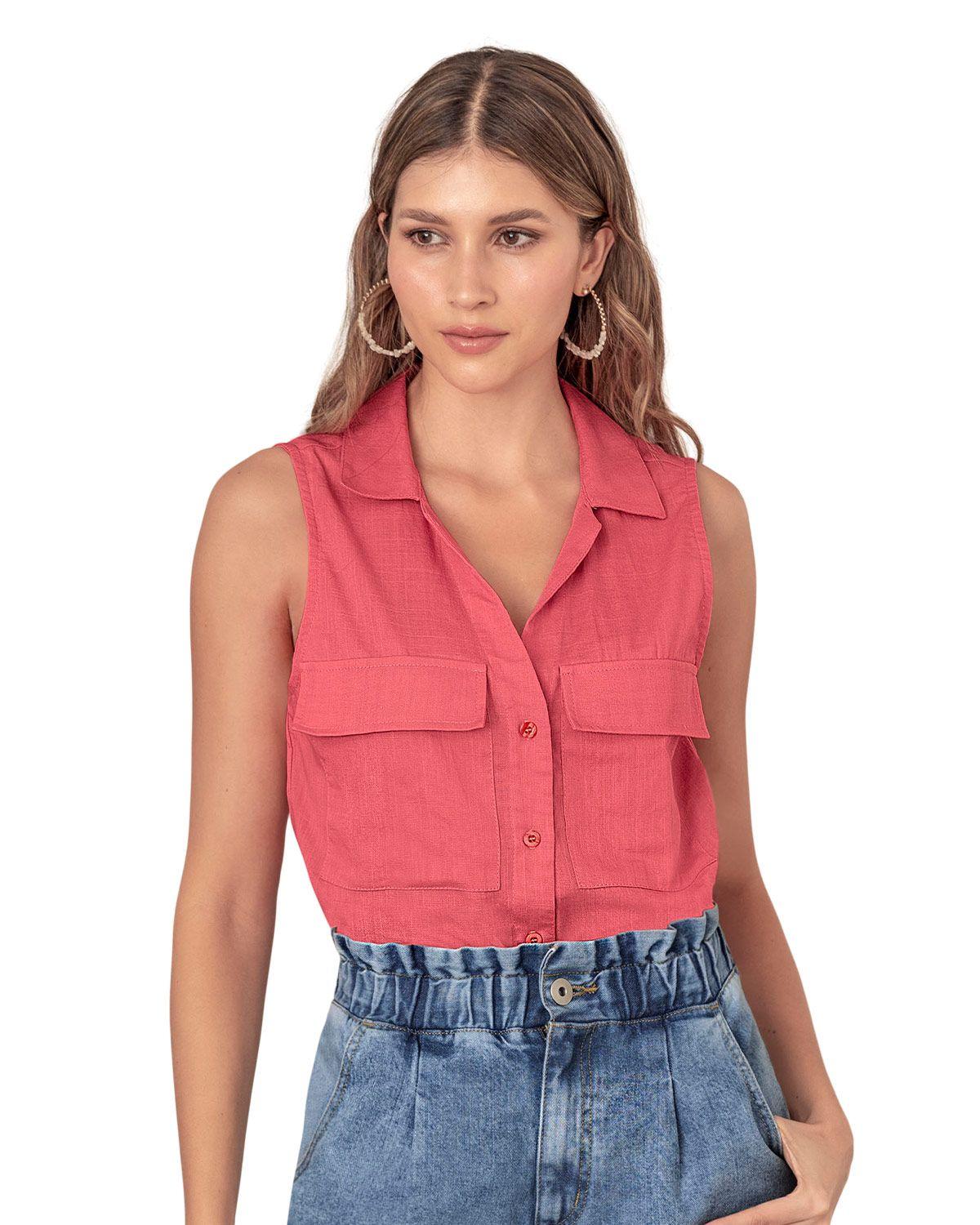Leonisa Blusa manga sisa con bolsillos en frente F7152 Coral-0