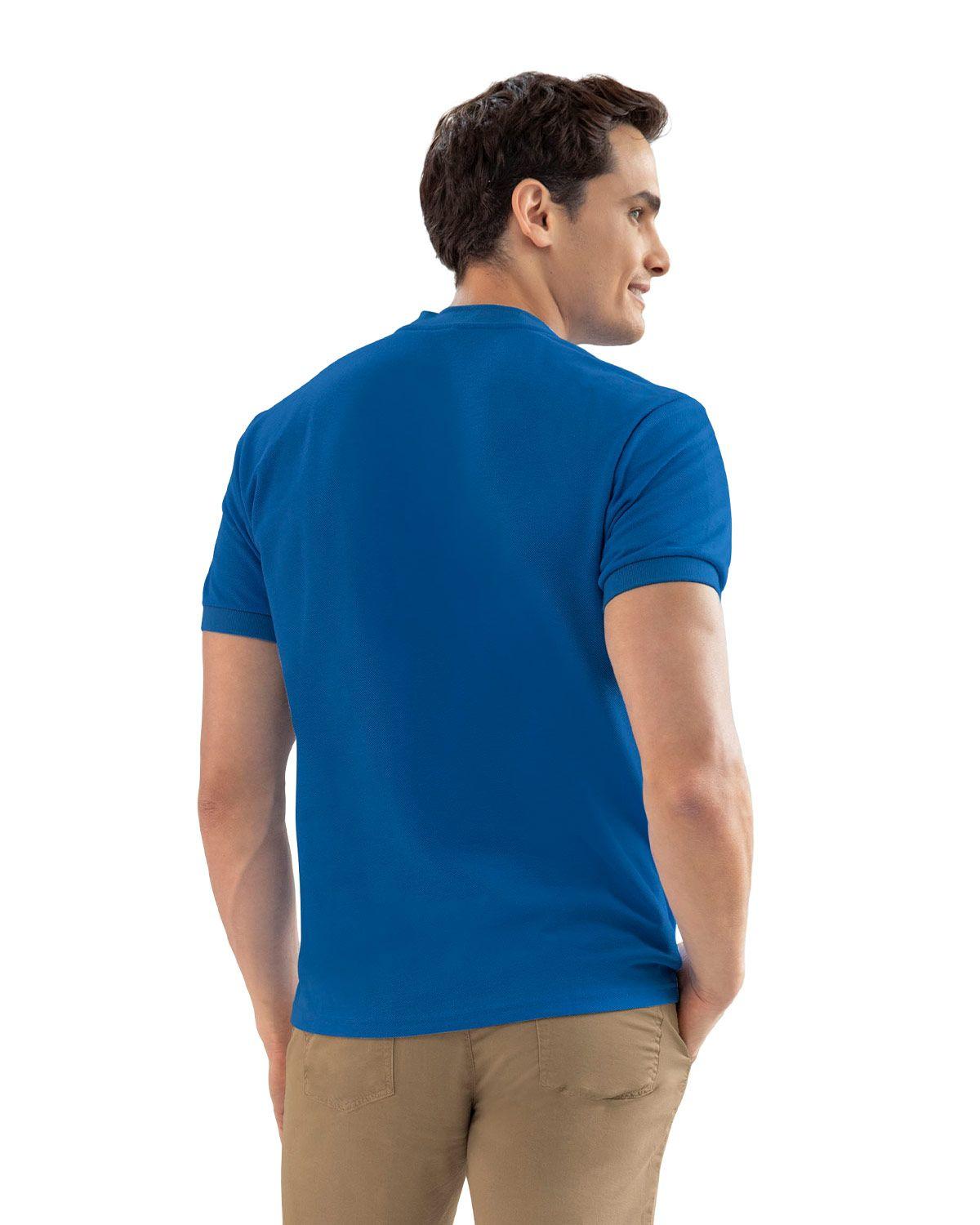 Leo Camiseta con cuello y puños tejidos en contraste M2975 Azul Medio-1