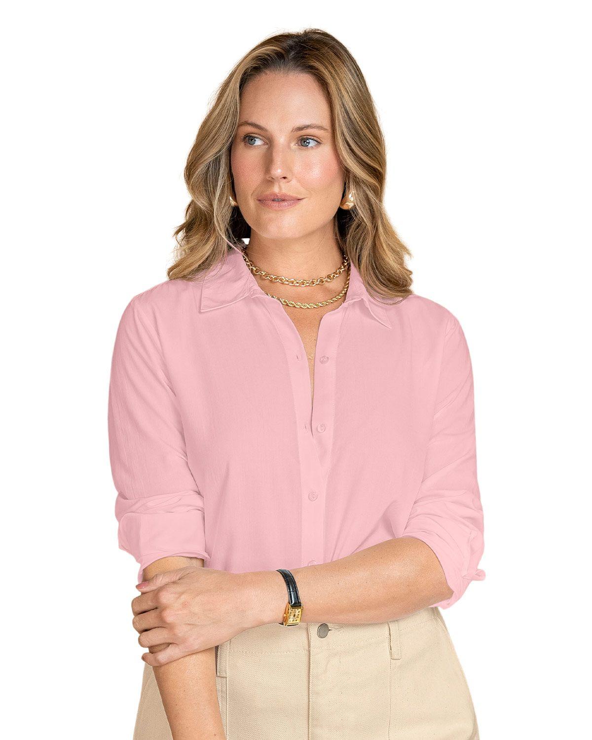Leonisa Blusa manga larga con cuello camisero y botones funcionales F6666 Rosado-0