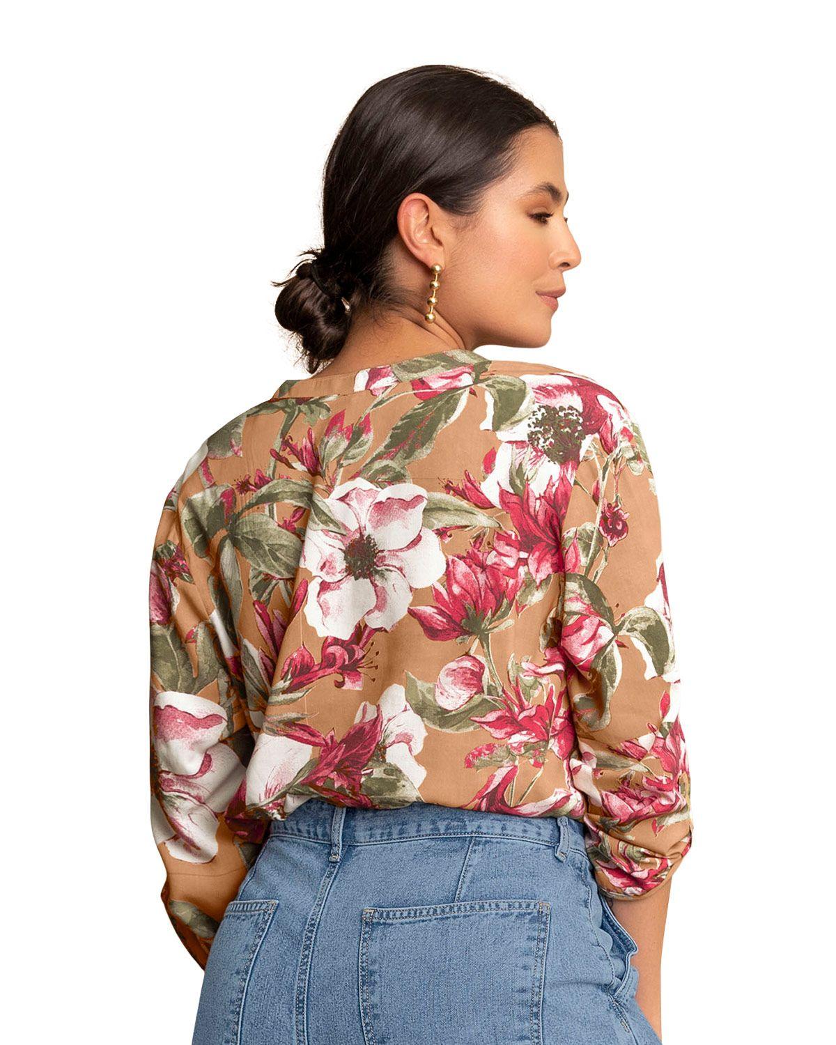 Leonisa Blusa manga 3/4 abotonable estampada con charretera en mangas F4211S Flores-1