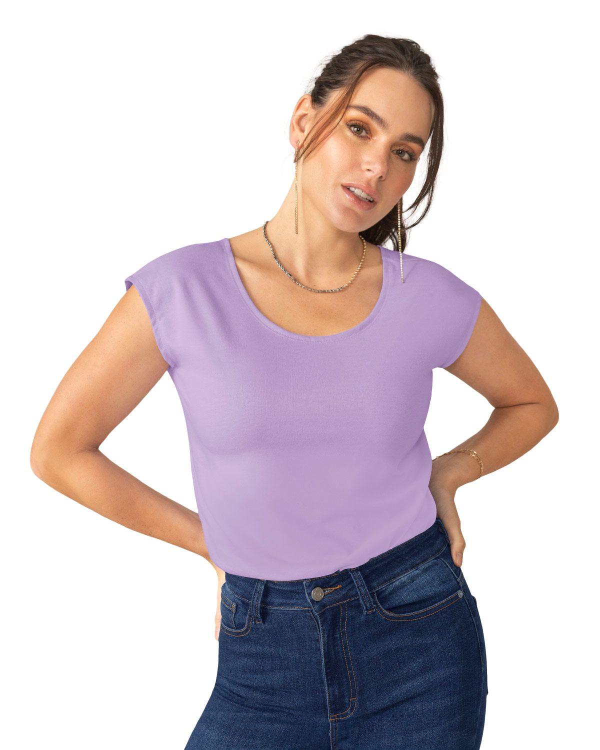 Leonisa Camiseta manga corta estampada silueta semiajustada para mujer F5132 Lila-0