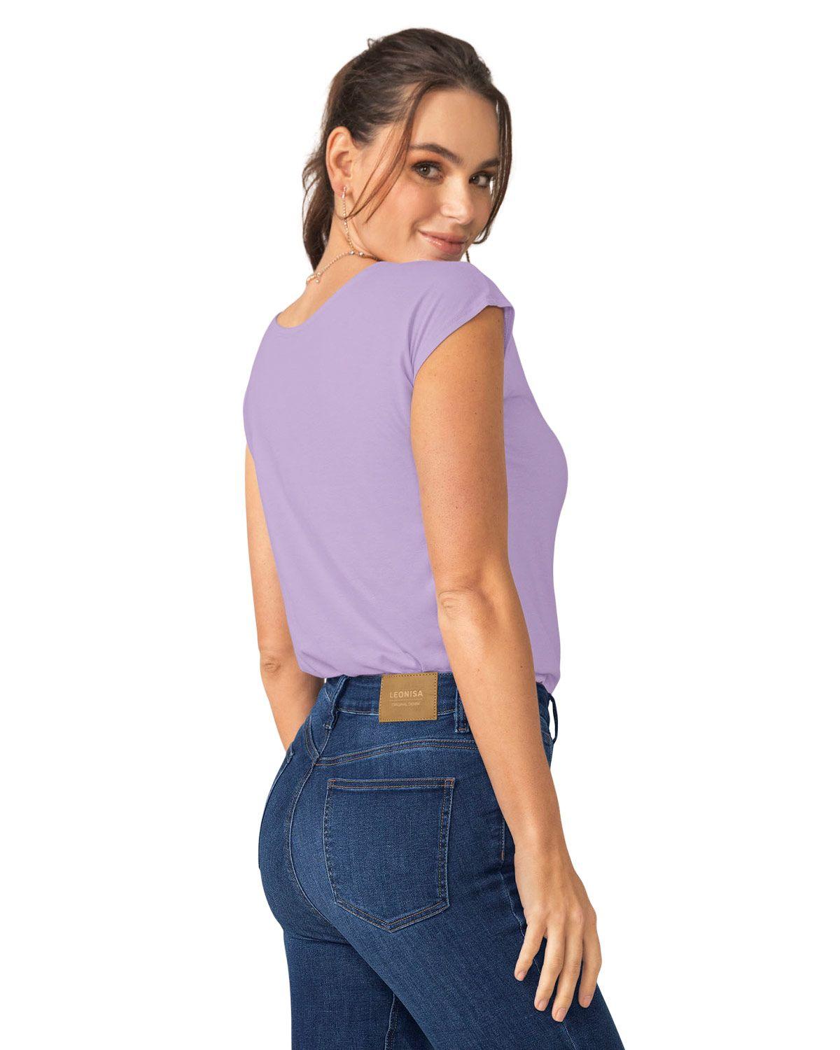 Leonisa Camiseta manga corta estampada silueta semiajustada para mujer F5132 Lila-1
