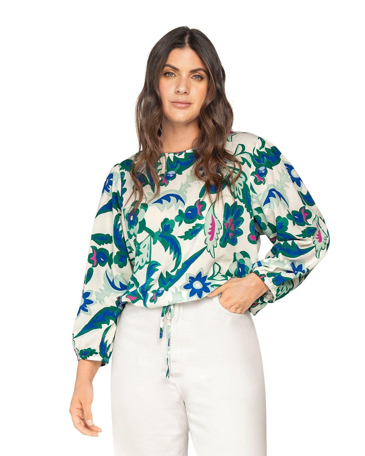 Leonisa Blusa manga 3/4 con tira para ajustar en cintura F6912 Estampado-0