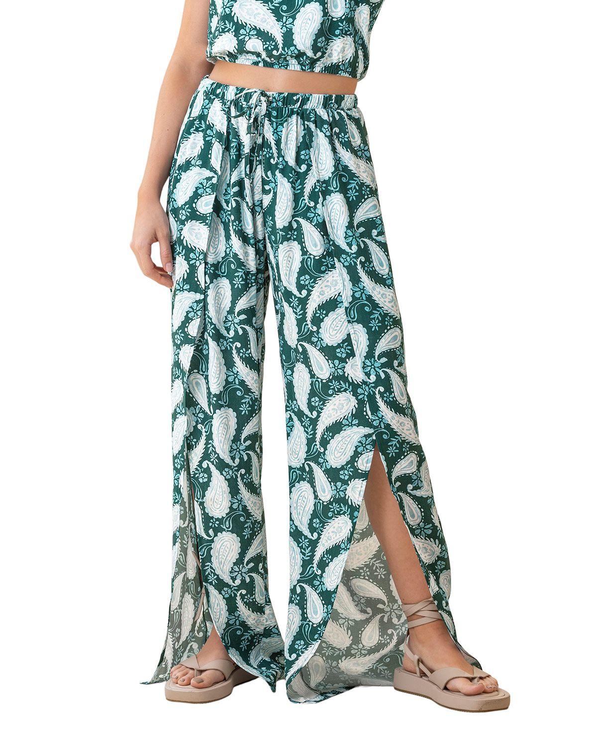 Leonisa Pantalón largo con abertura en piernas J2981 Verde Estampado-0