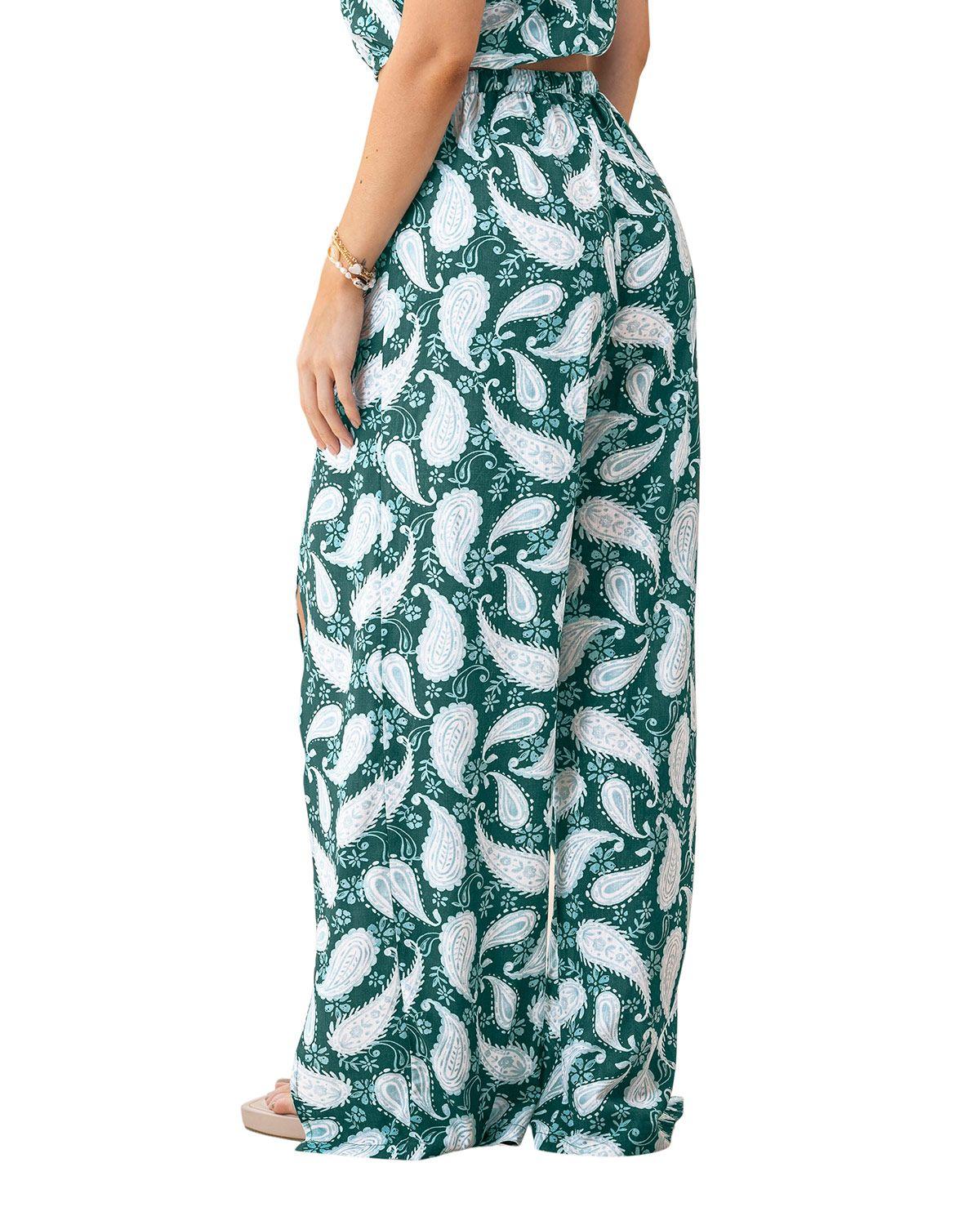 Leonisa Pantalón largo con abertura en piernas J2981 Verde Estampado-1