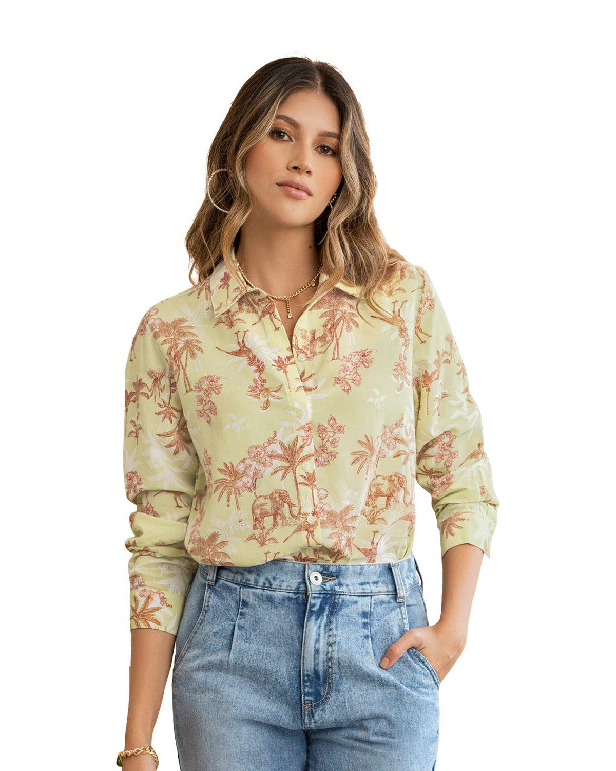Leonisa Blusa manga larga con botones funcionales y puños con botón F4887S Palmeras-0