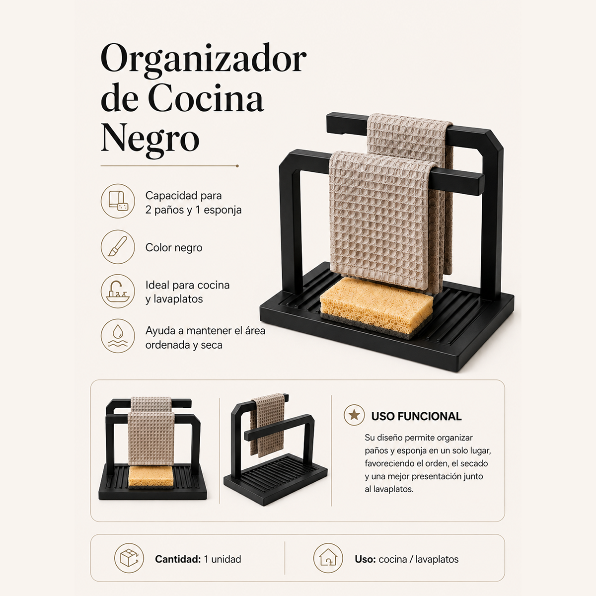 Organizador De Lavaplatos Porta Esponja Y Paños-2