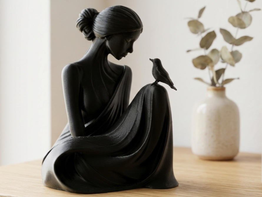 Escultura Decorativa- Dama y Pajarito-2