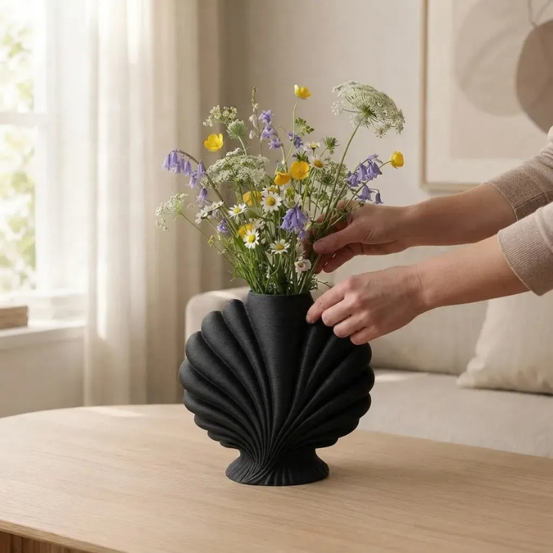 Decoración Elegante Prints Patro - Jarrón Estilo Concha de Vieira Negro-2