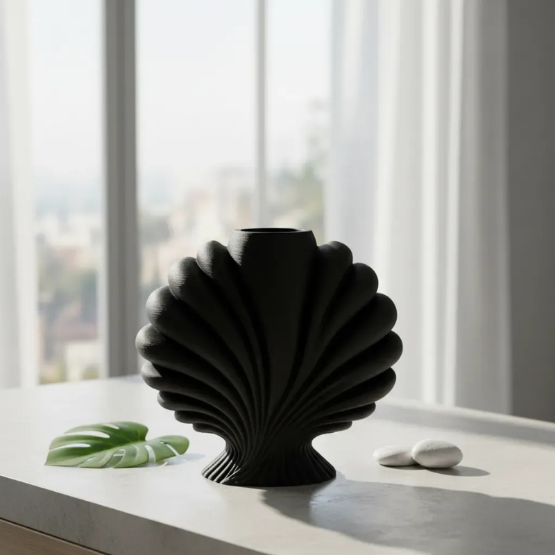 Decoración Elegante Prints Patro - Jarrón Estilo Concha de Vieira Negro-4
