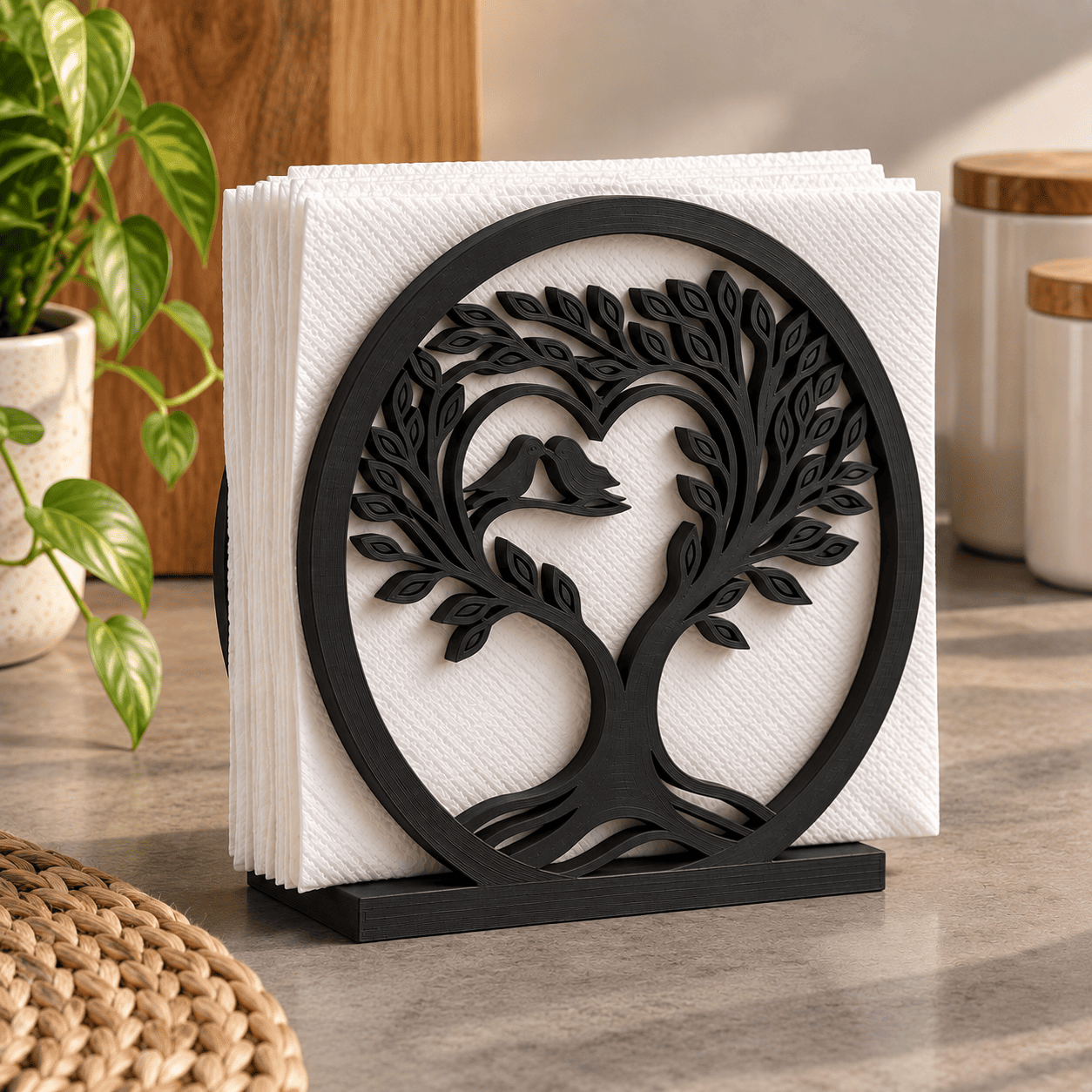 Servilletero Decorativo rbol Coraz n 3D Negro-2