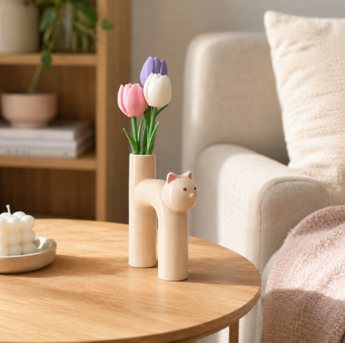 Florero pequeño adorno Beige decorativo para hogar-4