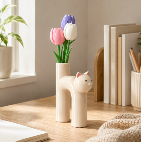 Florero pequeño adorno Beige decorativo para hogar-5