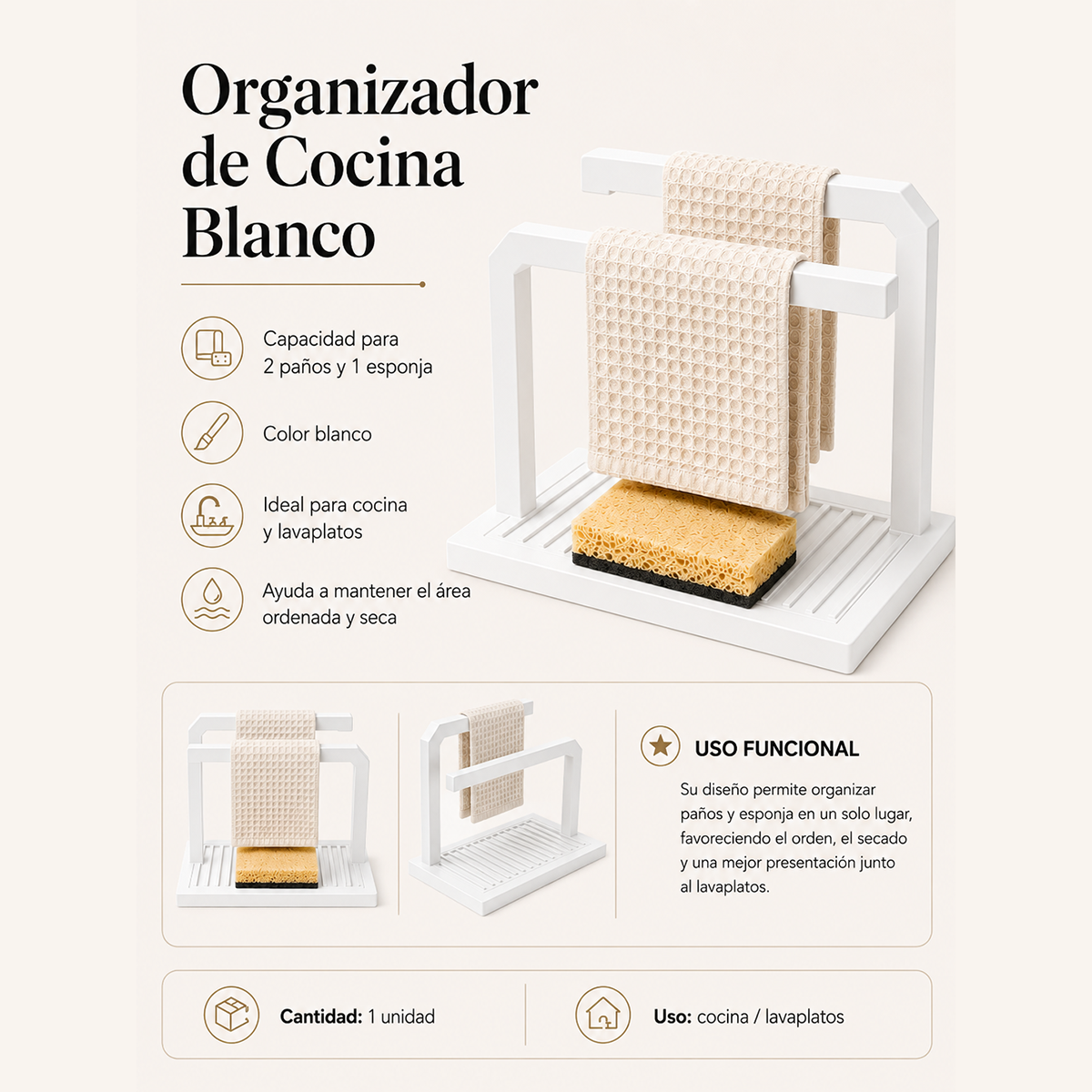 Organizador De Lavaplatos Porta Esponja Y Paños-2