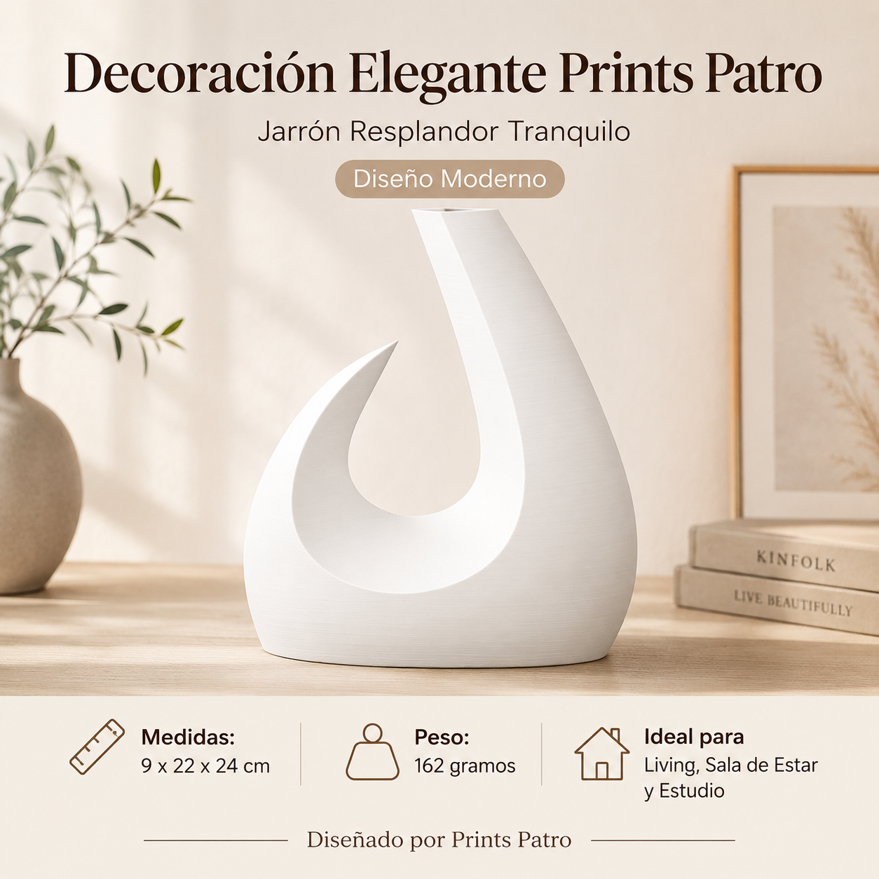 Decoración Elegante Prints Patro - Jarrón Resplandor Tranquilo Blanco-1