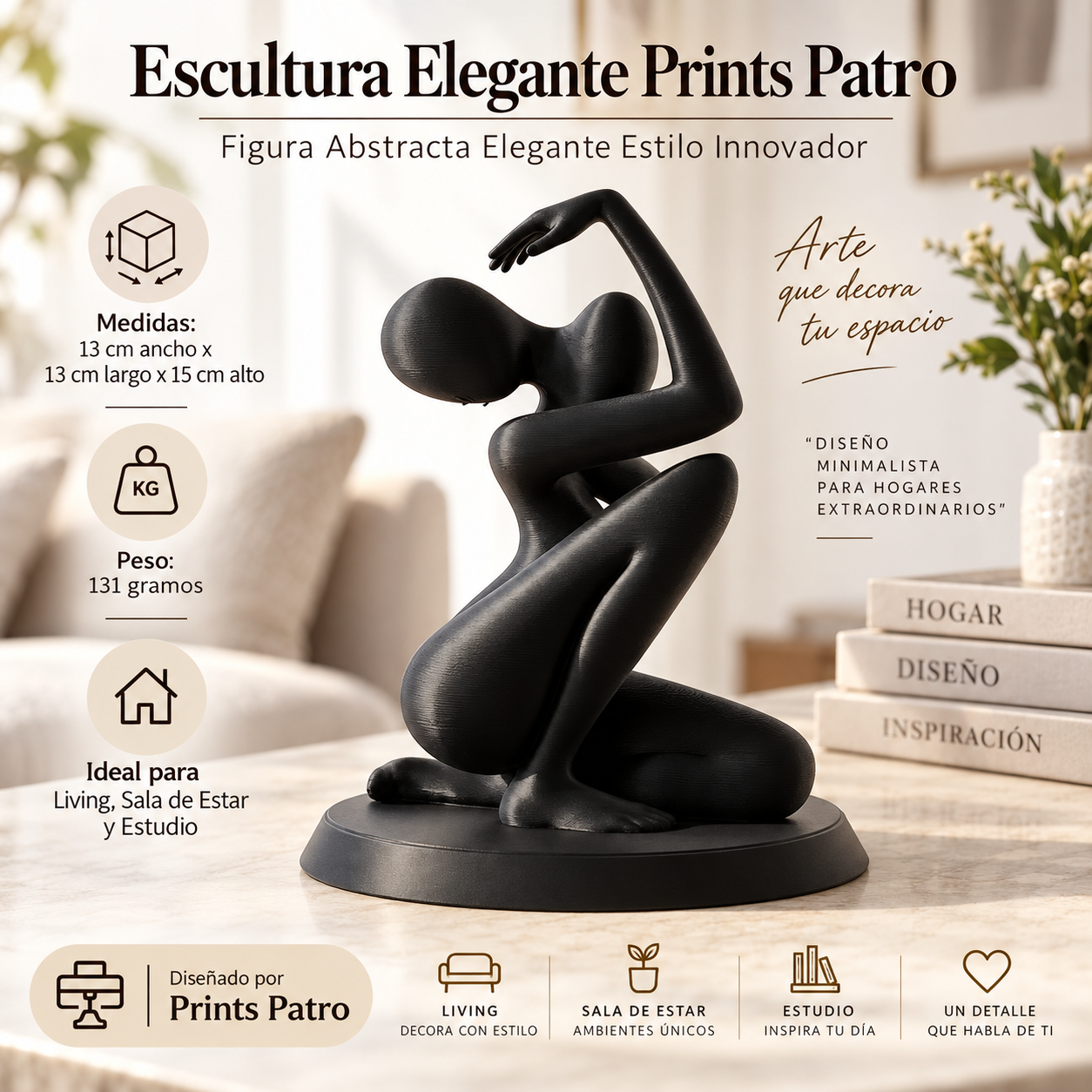 Escultura Elegante Prints Patro - Figura Abstracta Elegante Negro-1