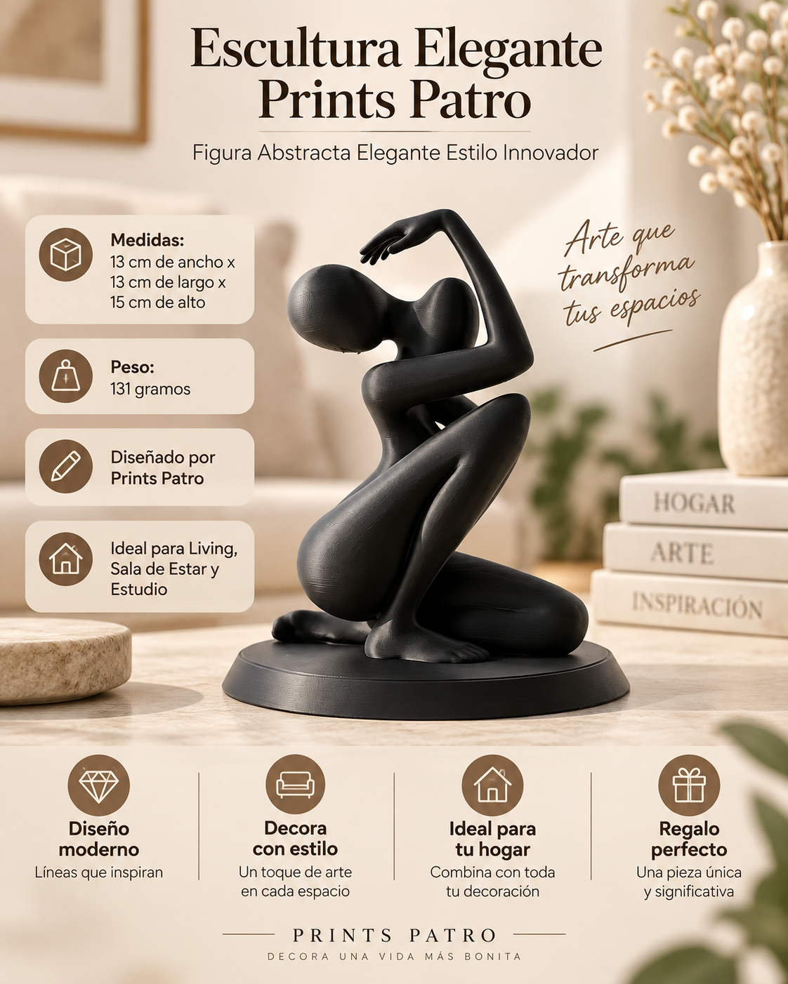 Escultura Elegante Prints Patro - Figura Abstracta Elegante Negro-3