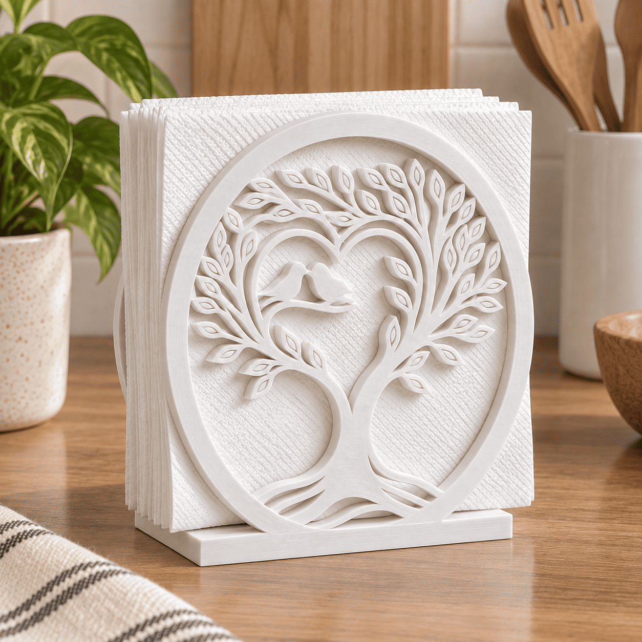 Servilletero Decorativo rbol Coraz n 3D Blanco-0