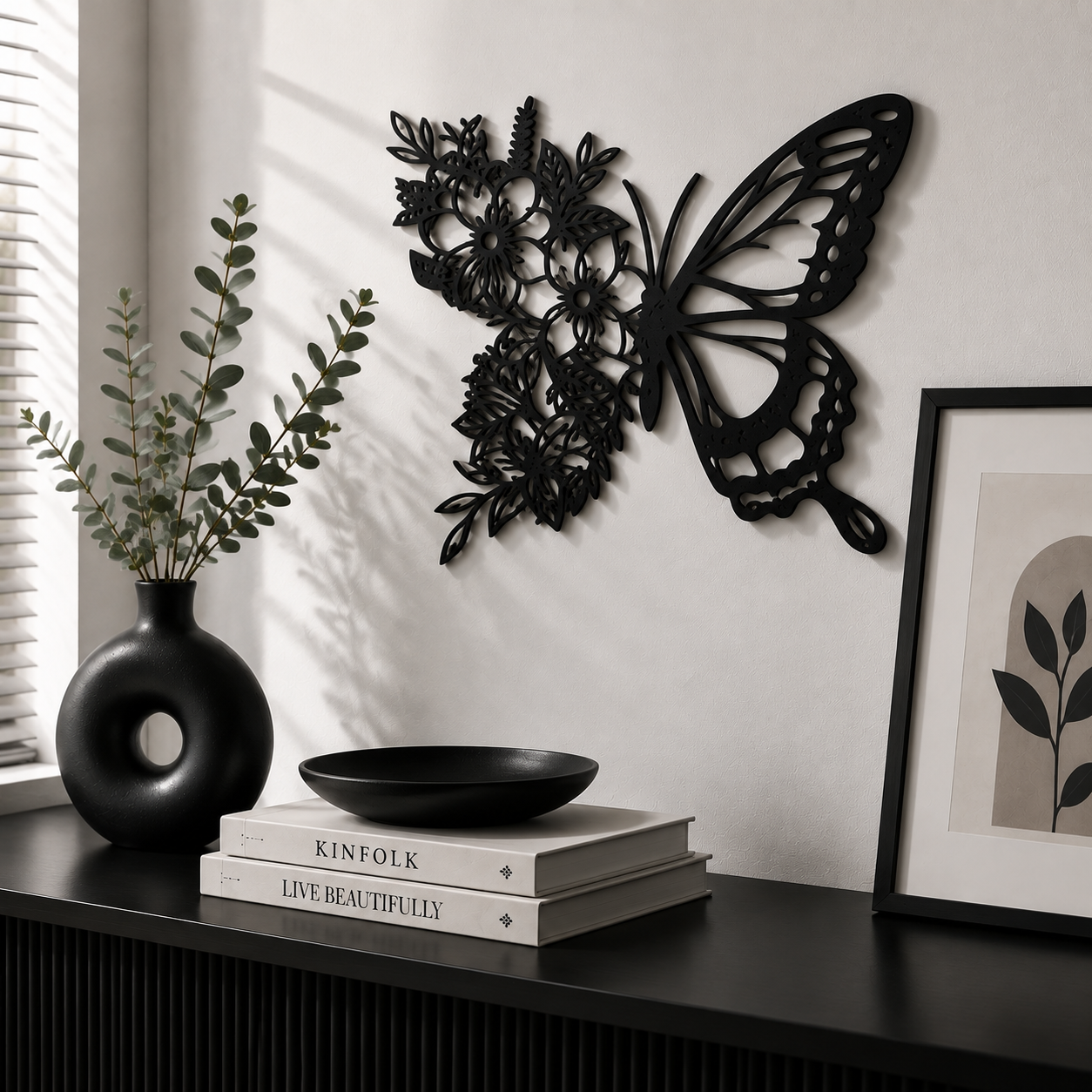 Decoración Elegante Prints Patro - Arte de Pared Estilo de Mariposa Negro-2
