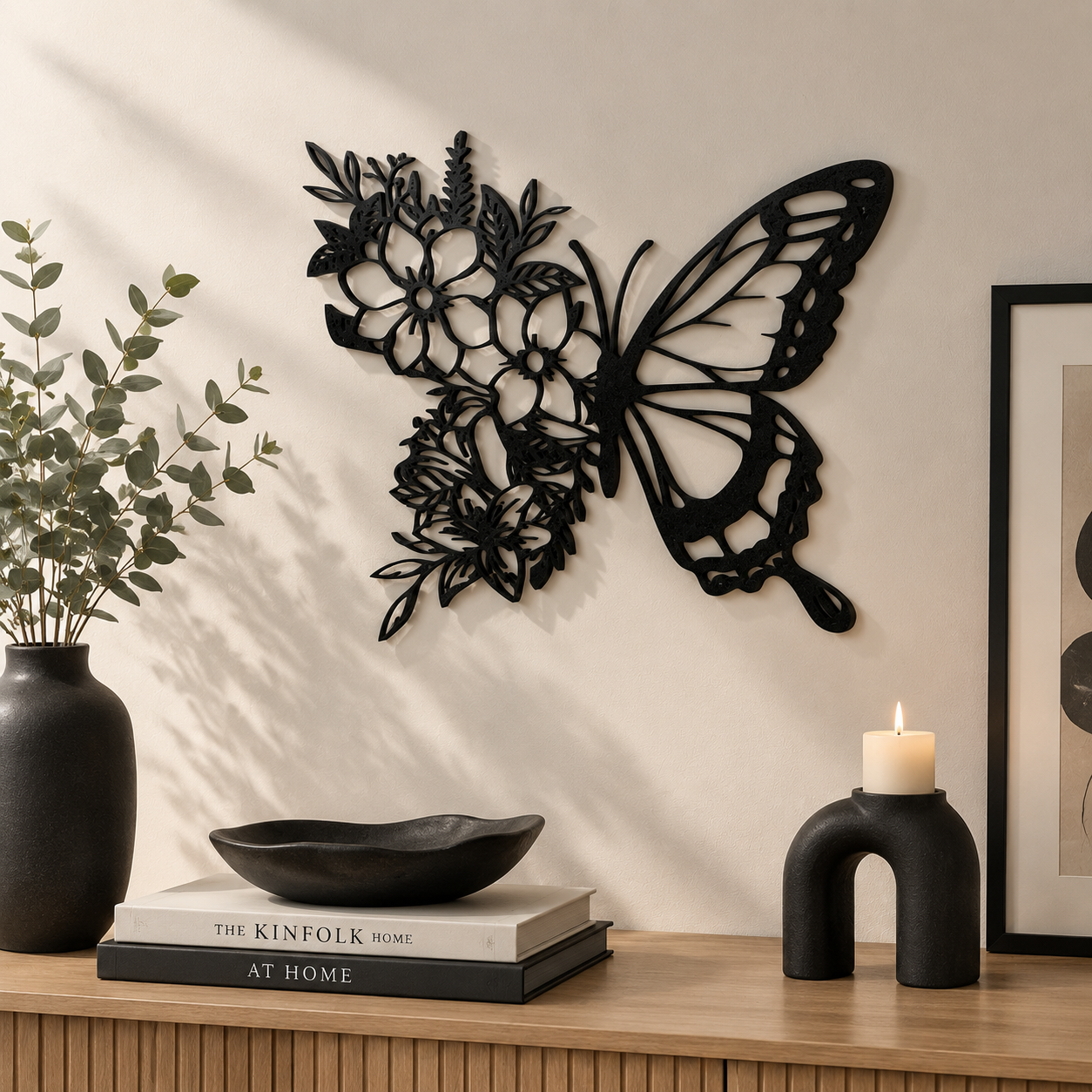 Decoración Elegante Prints Patro - Arte de Pared Estilo de Mariposa Negro-5