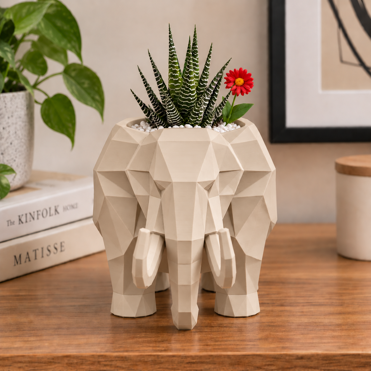 Macetero Decorativo Hogar- Forma Mamut 15 cm Beige -2