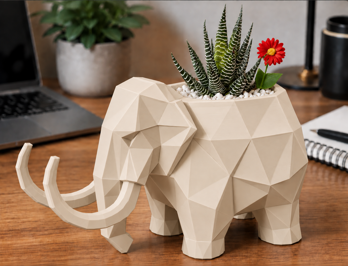 Macetero Decorativo Hogar- Forma Mamut 15 cm Beige -3