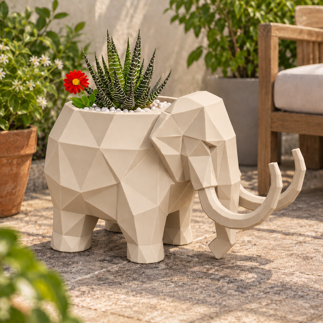 Macetero Decorativo Hogar- Forma Mamut 15 cm Beige -4